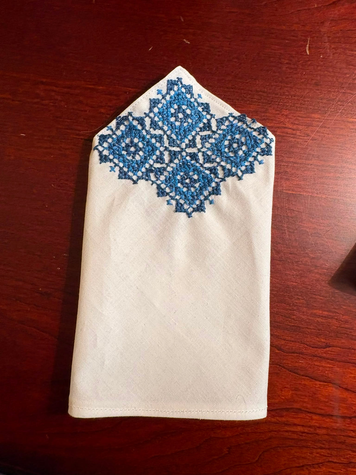 The King: Handmade Tatreez Pocket Napkin Blue