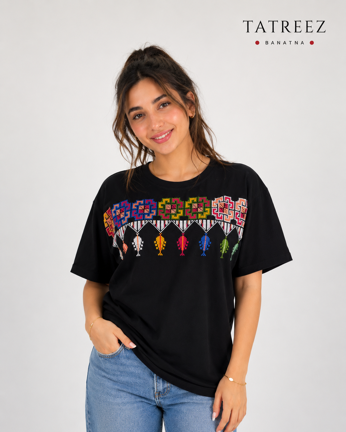 Khemet Al Ra3e Black T-Shirt – Hand-Embroidered Palestinian Tatreez