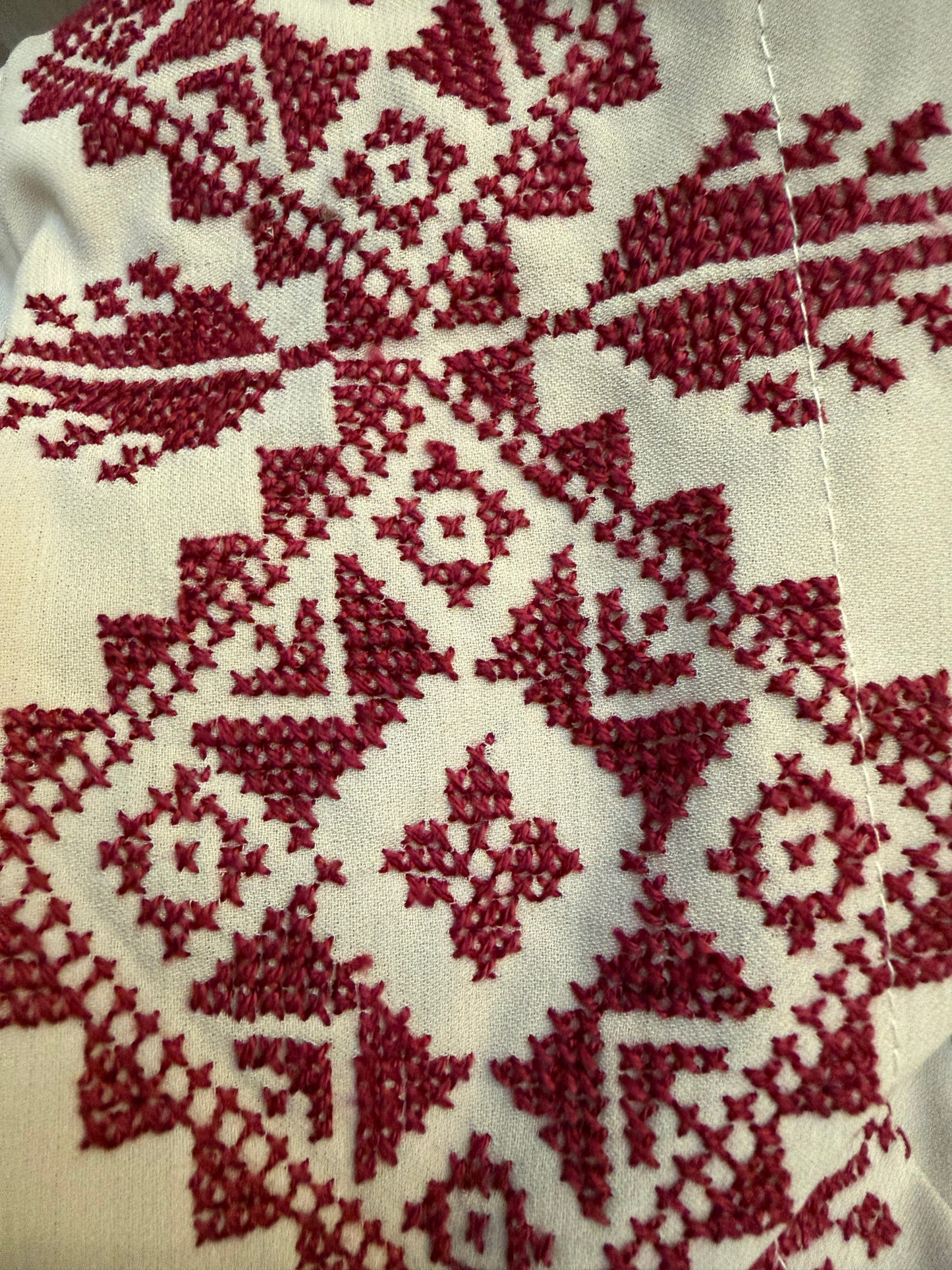 Sabah Beige Georgette Abaya – Handmade Red Palestinian Tatreez
