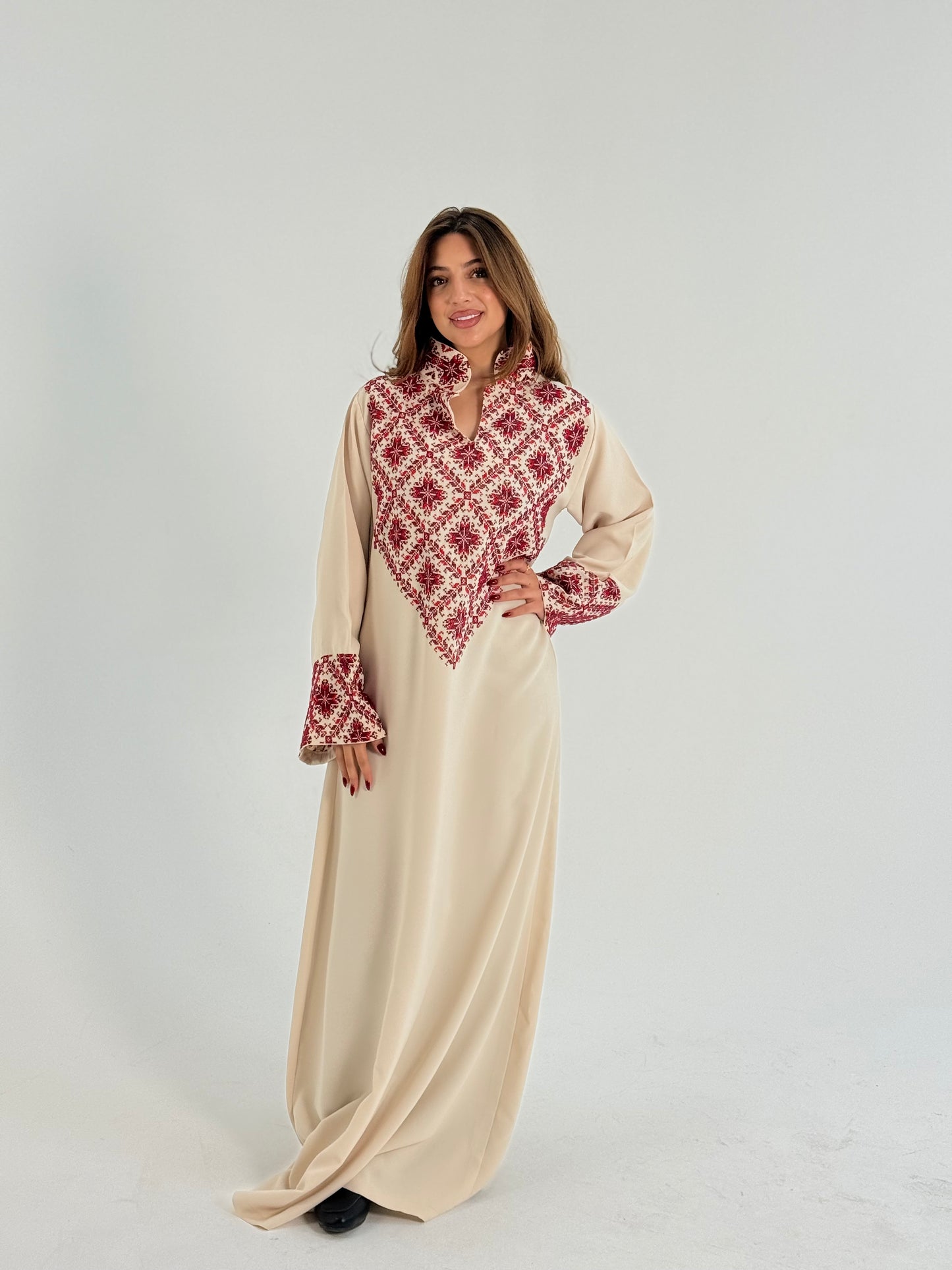 Malika Crepe Georgette Abaya with Handmade Palestinian Embroider