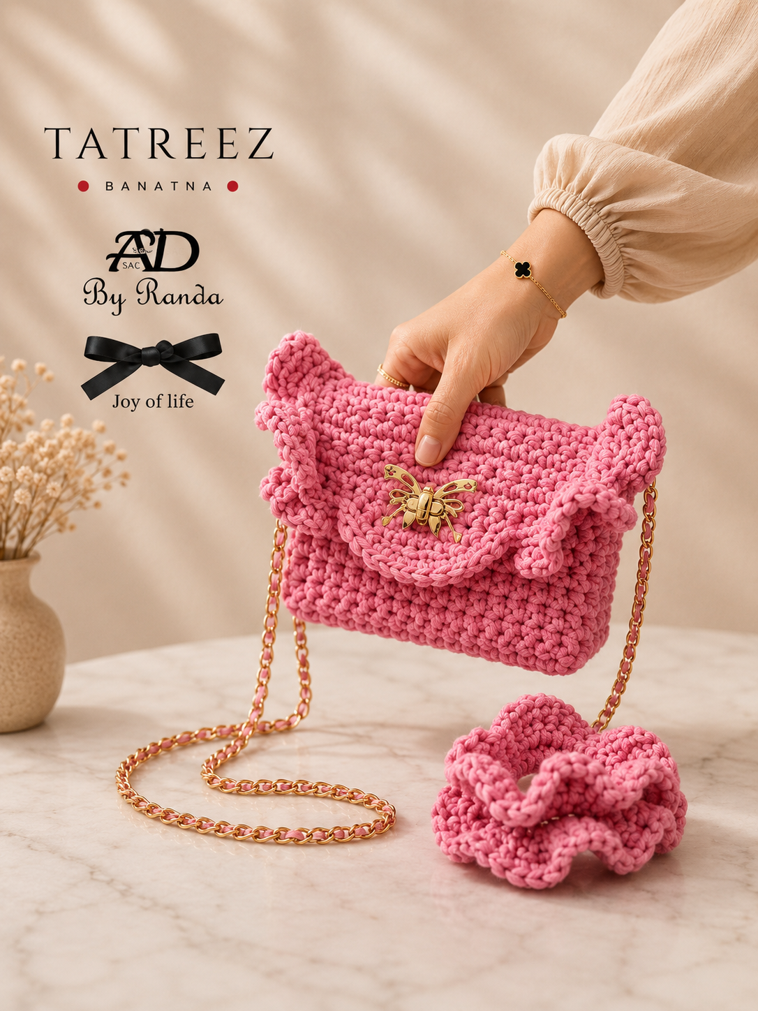 Baby Pink Crochet Crossbody Bag – Handmade | Rand Sac by Randa