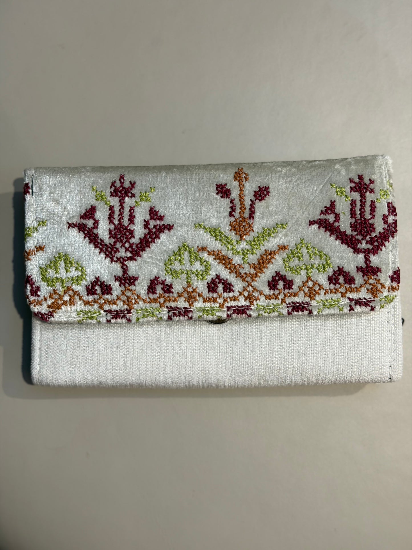 Hand-Embroidered Suede Wallet/Clutch with Traditional Palestinian Tatreez | Tatreez Banatna