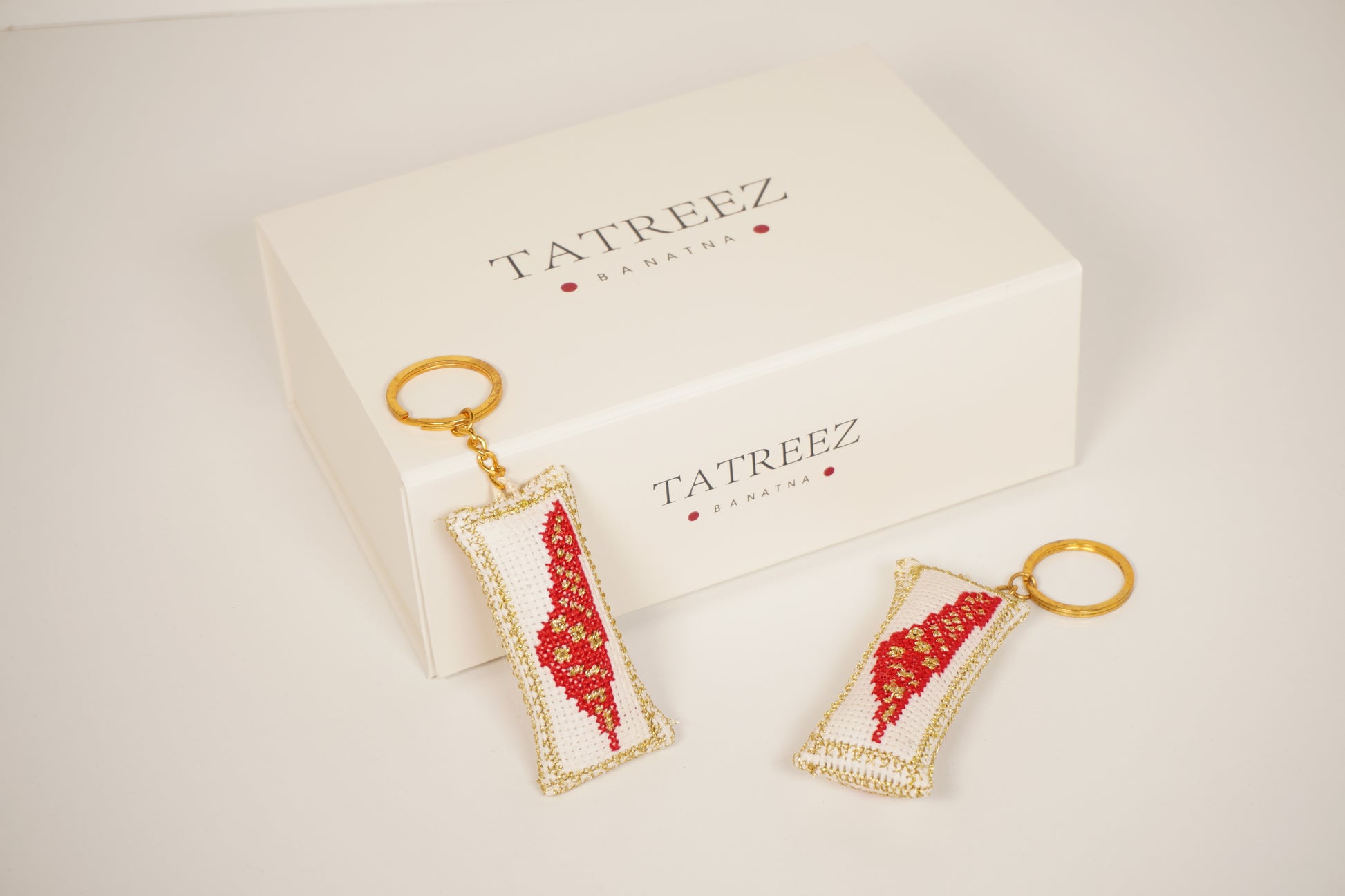 Handmade Palestinian tatreez keychain with embroidered Palestine map design, artisan accessory, cultural heritage symbol