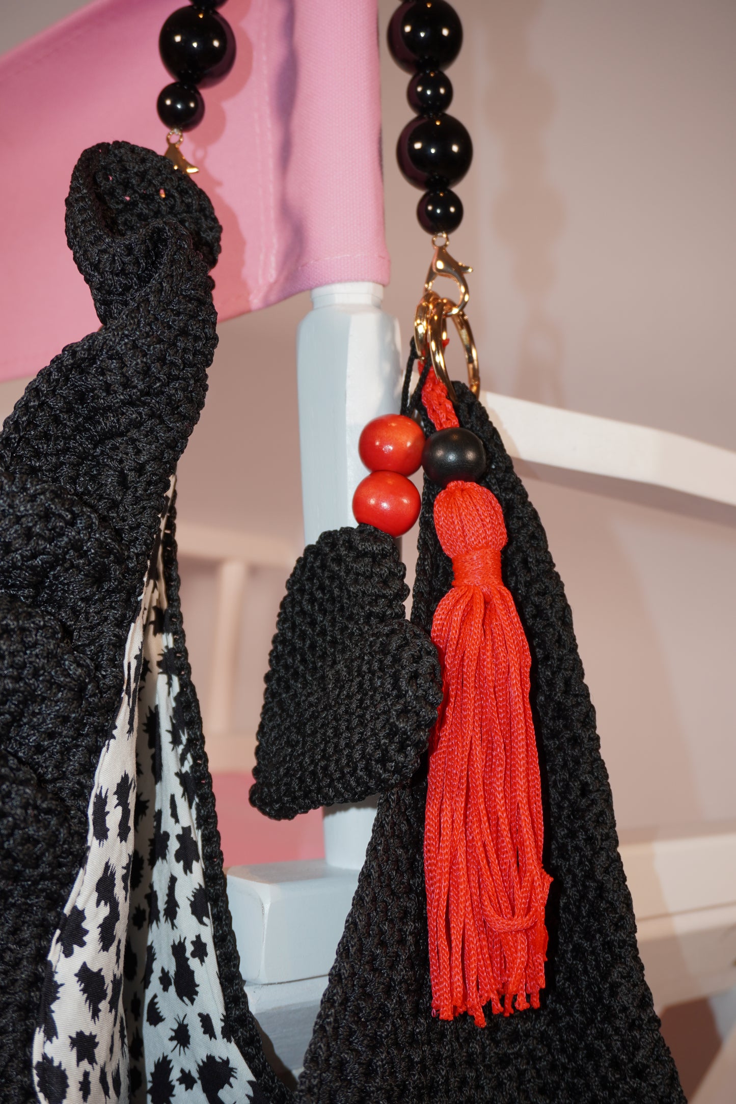 Handmade Crochet Black Bag with Tassels | Tatreez Banatna