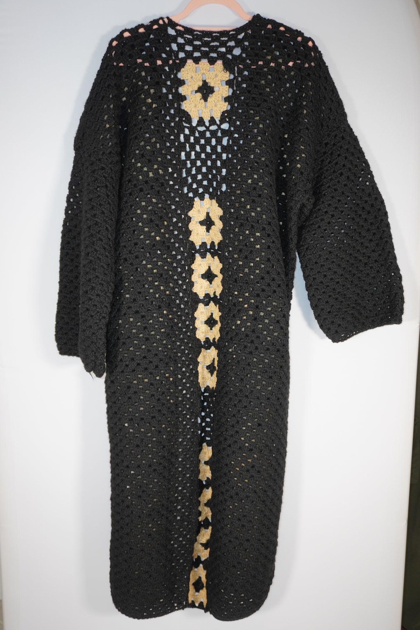 Black Crochet Cardigan with Cream Motifs | Tatreez Banatna