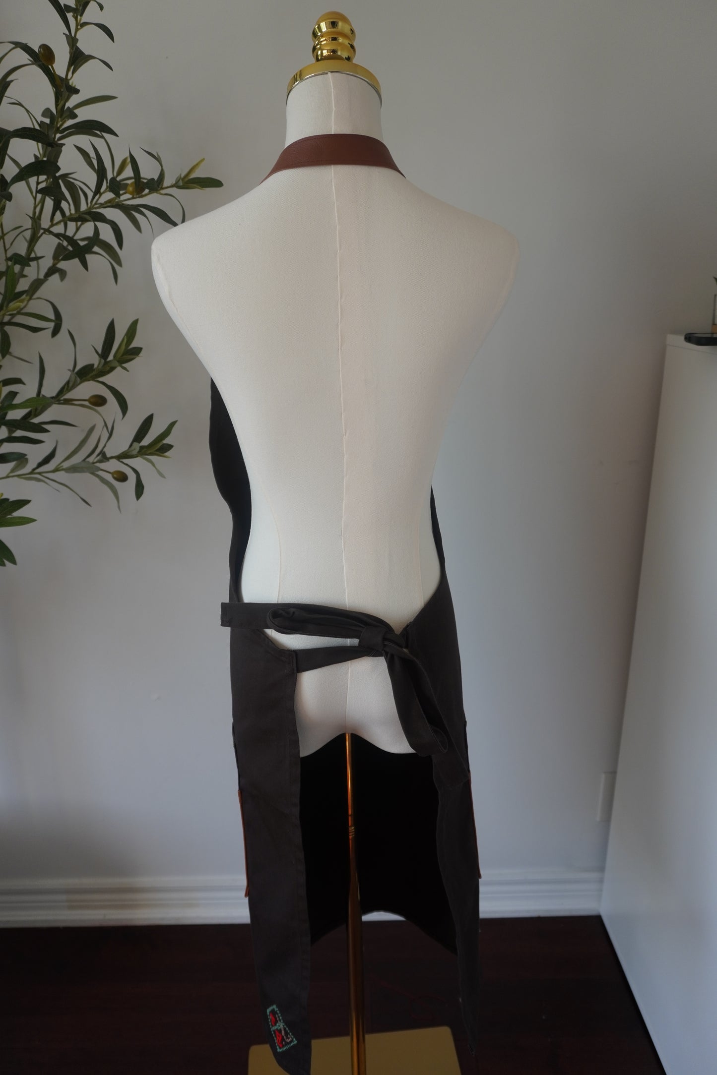 Brown Apron with Spoon and Watermelon Slices on the Pocket and Watermelon Design on the Lower Part for Kitchen or Barbecue Gatherings