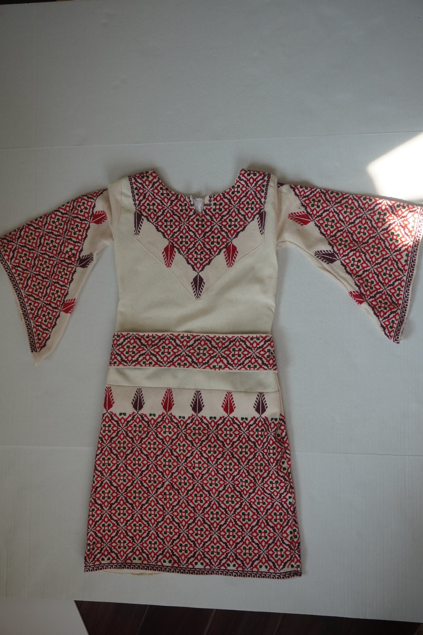 Adorable Hand-Made Off-White Thoub for Toddlers with Red and Green Embroidery from Yata Al Khalil