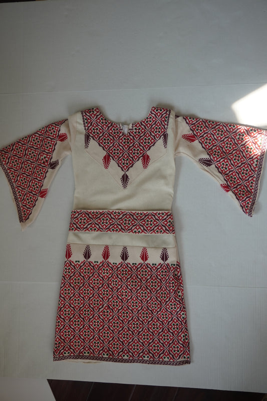 Adorable Hand-Made Off-White Thoub for Toddlers with Red and Green Embroidery from Yata Al Khalil