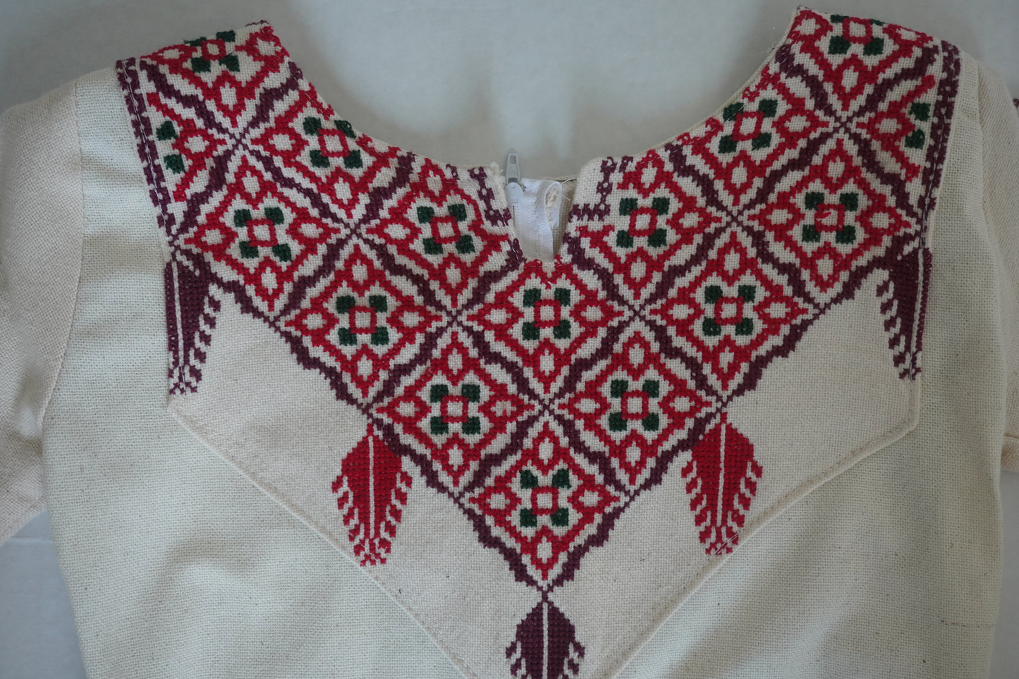Adorable Hand-Made Off-White Thoub for Toddlers with Red and Green Embroidery from Yata Al Khalil