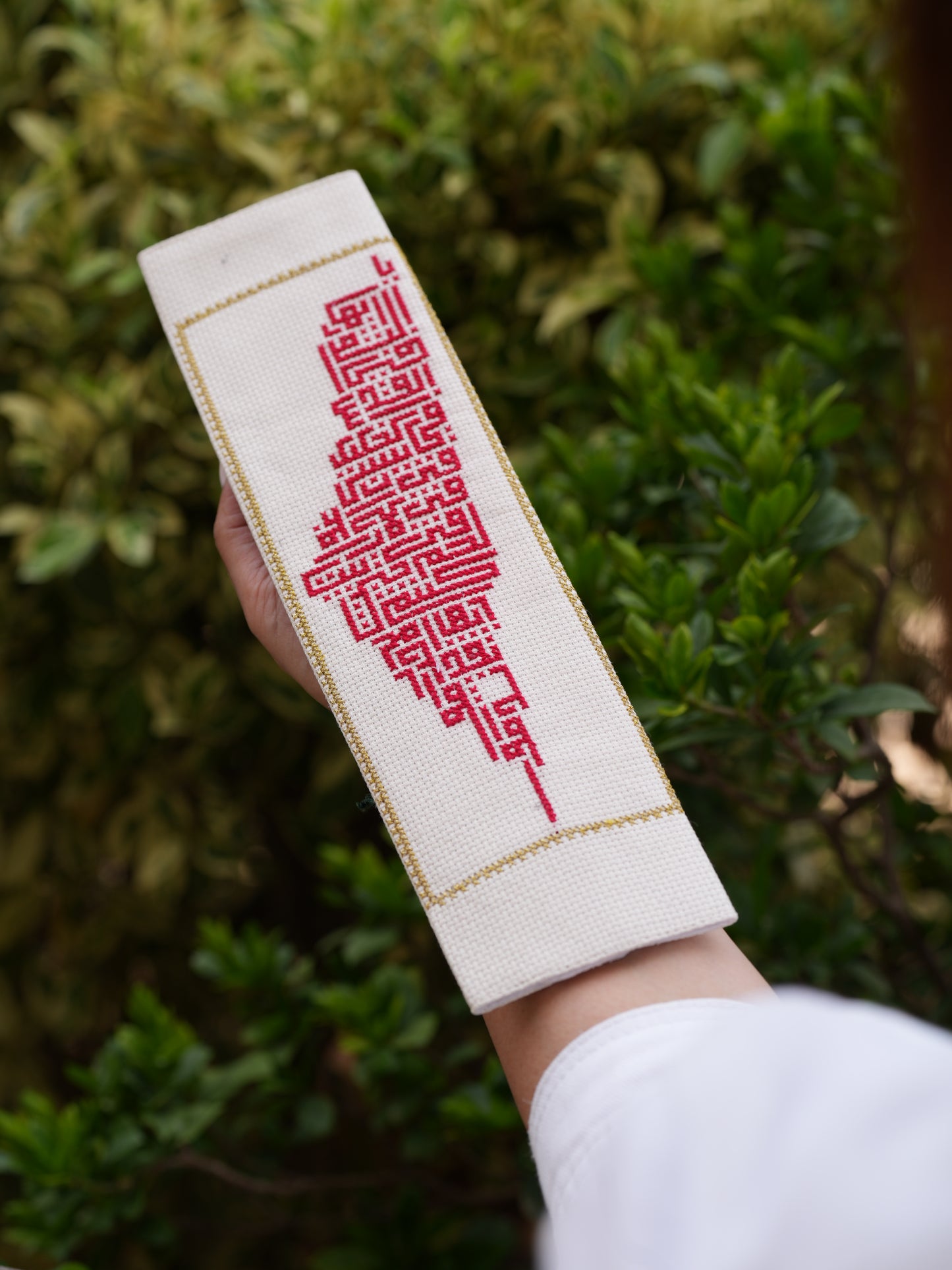 Handmade embroidered tatreez seatbelt cover with Palestine map design, soft car accessory, Palestinian artisan craft