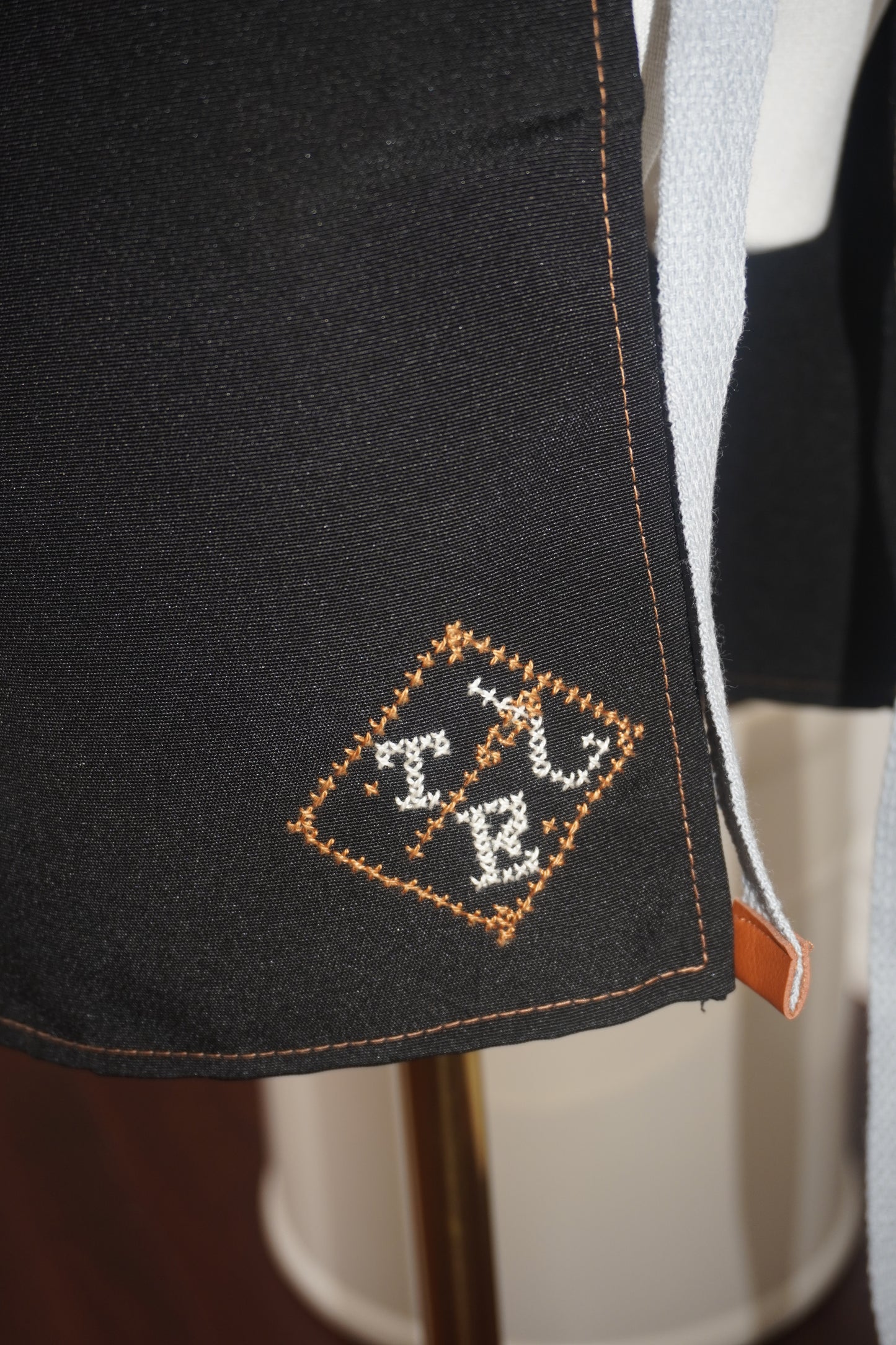 Adjustable Grey-Strap Apron with Hand-Embroidered Palestinian Modified Design in Cumon Color