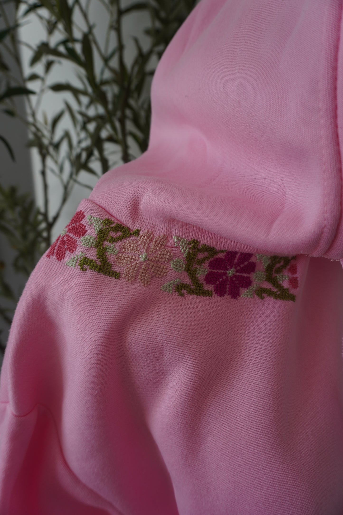 Unique Handmade Pink Hoodie with Beautiful Embroidered Flowers