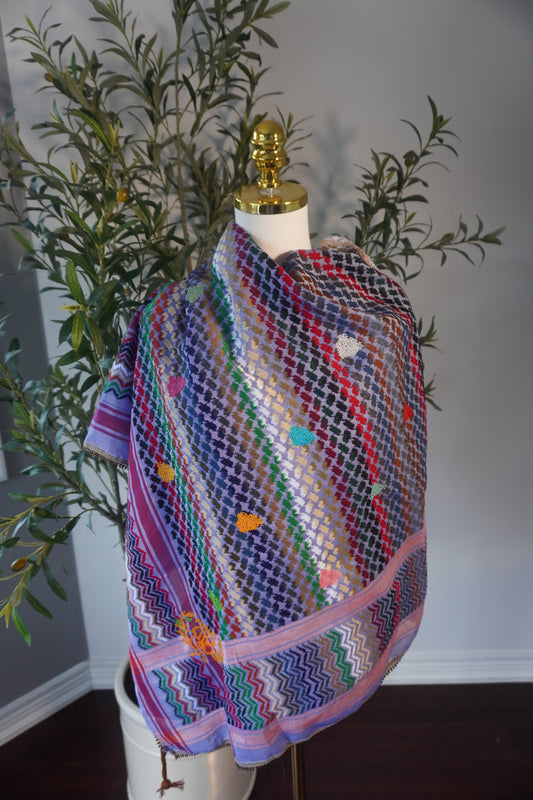 Handmade Colorful Kofea with Bright Embroidery on a Purple Base