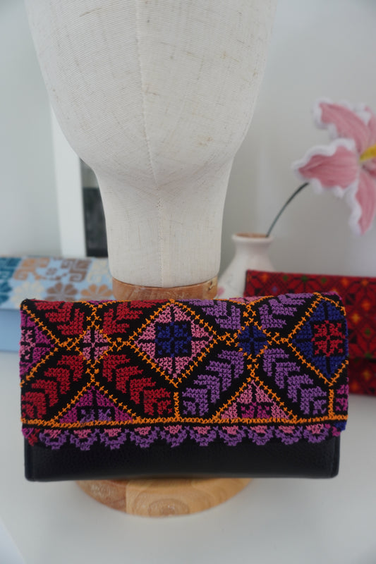 Hand Embroidered Clutch in Beautiful Colors: Red, Purple, and Peach