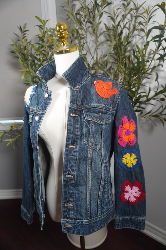 Exquisite Denim Jacket with Lebanese Crochet Artistry