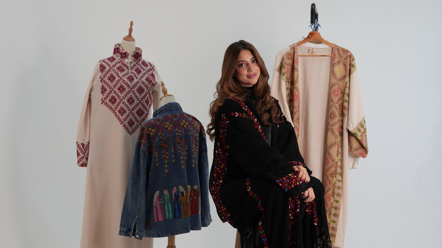 Rania Handmade Palestinian Embroidered Bisht with Crochet Belt