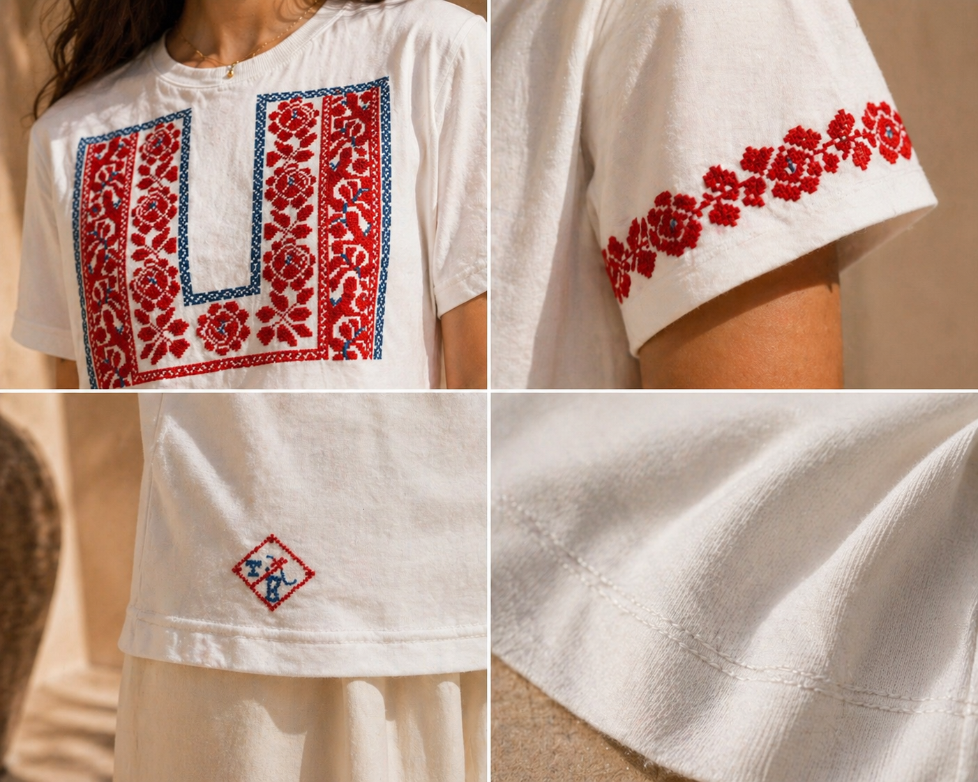 Dalal: Handmade White Oversized T-Shirt with Palestinian Embroidery