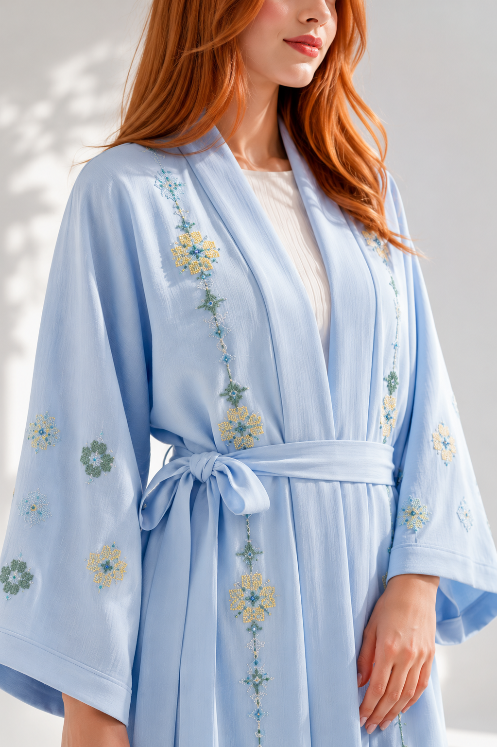 Celestial Charm Handmade Abaya with some Beads – Elegant Baby Blue