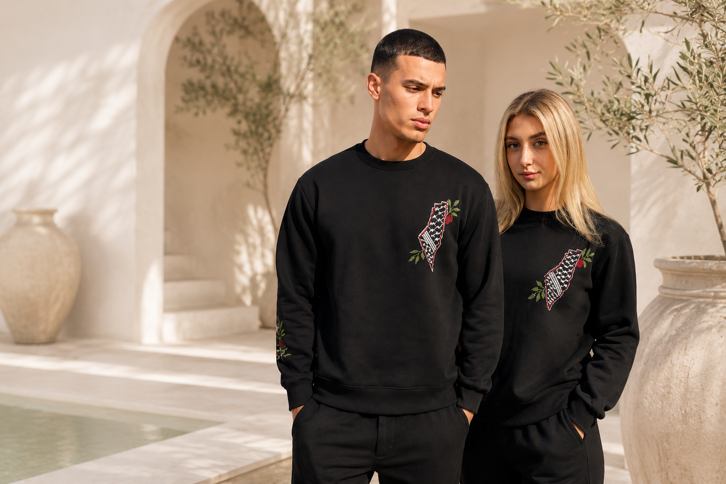 Sweatshirt – Handmade Palestinian Map & Olive Branch Tatreez