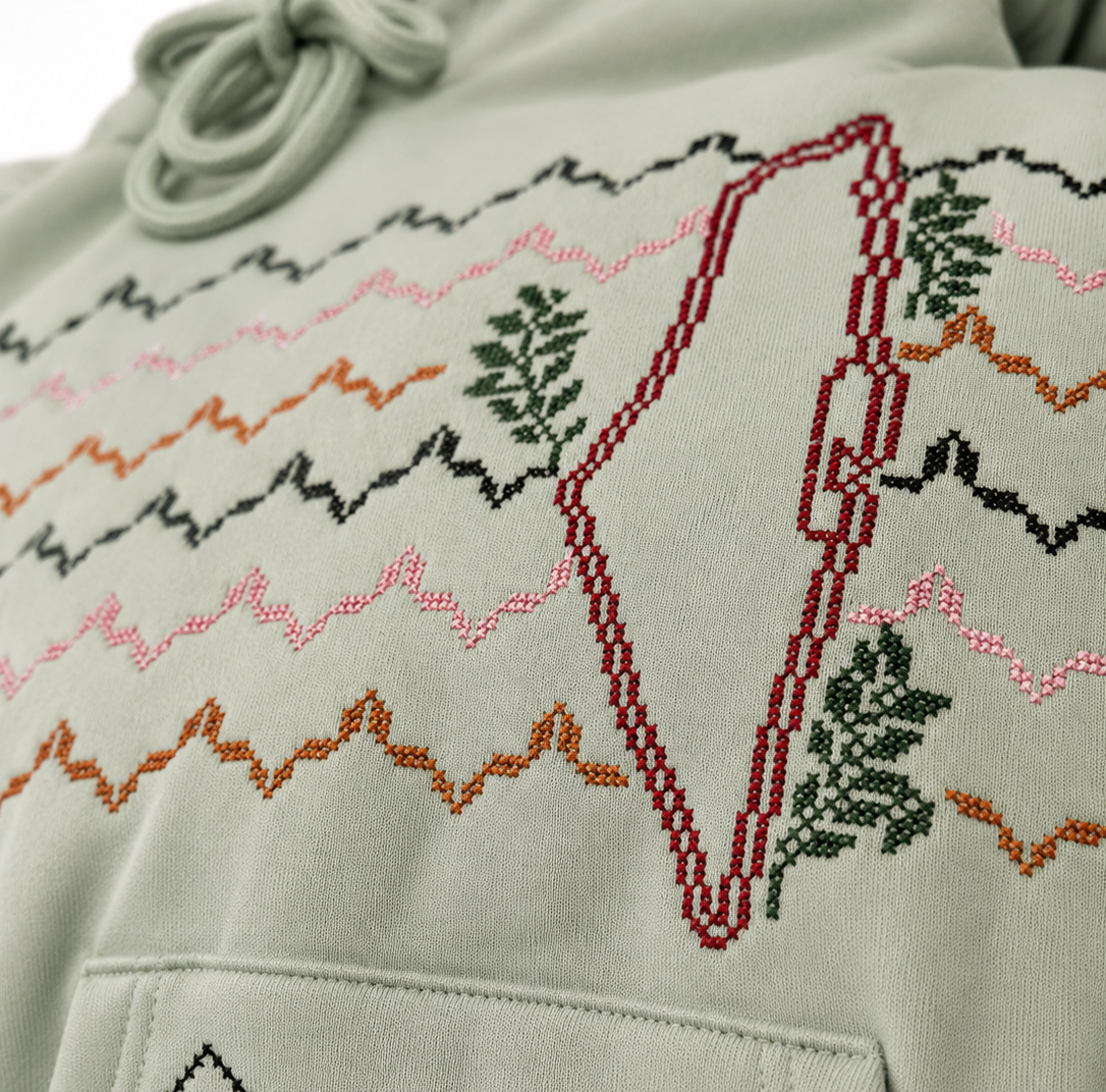 Light Green Hoodie – Kofea Design & Palestinian Map Tatreez