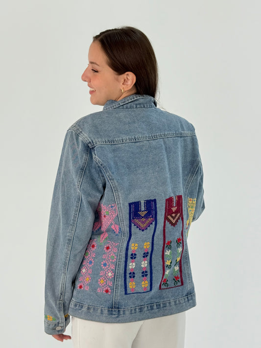 Handmade Blue Jeans Jacket with Exclusive Front and Back Embroidery 1