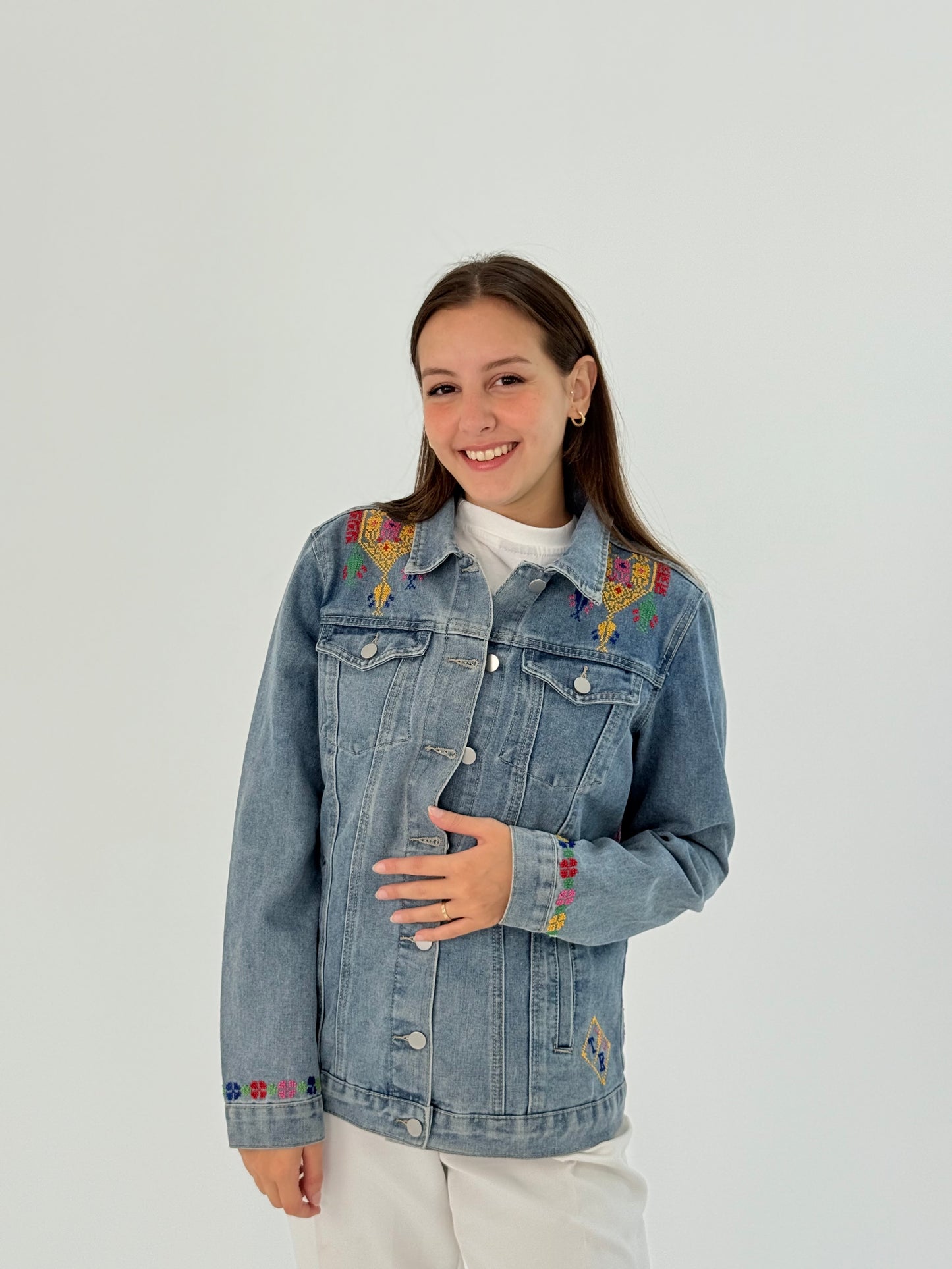 Handmade Blue Jeans Jacket with Exclusive Front and Back Embroidery 1
