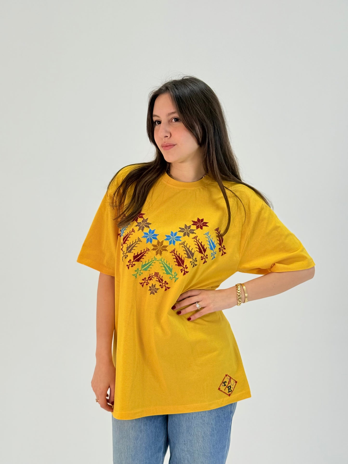 Yellow T-Shirt with Kanaan Star Embroidery | Handmade Palestinian Tee