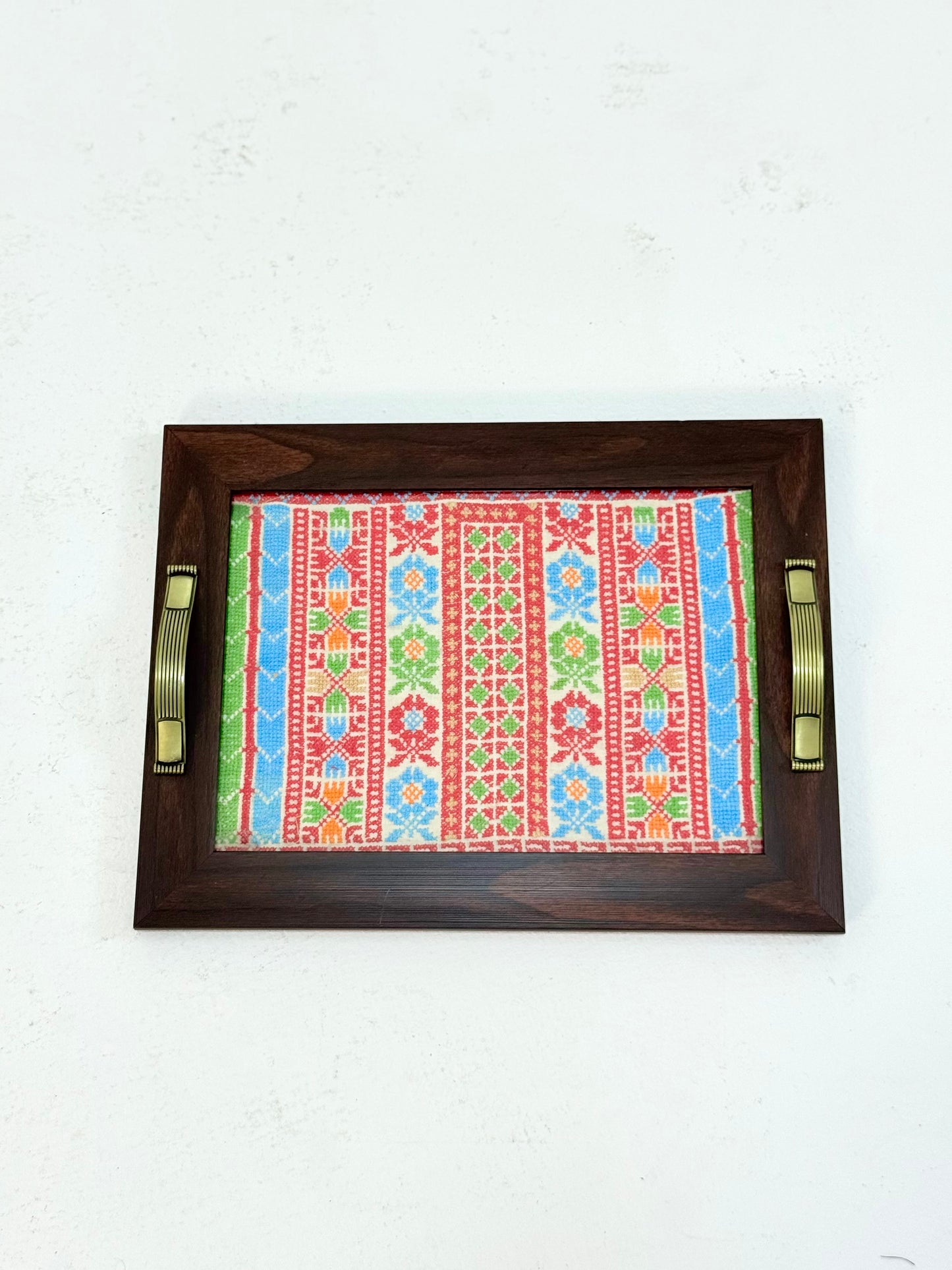 Large Embroidered Serving Tray | Handmade Geometric Pattern