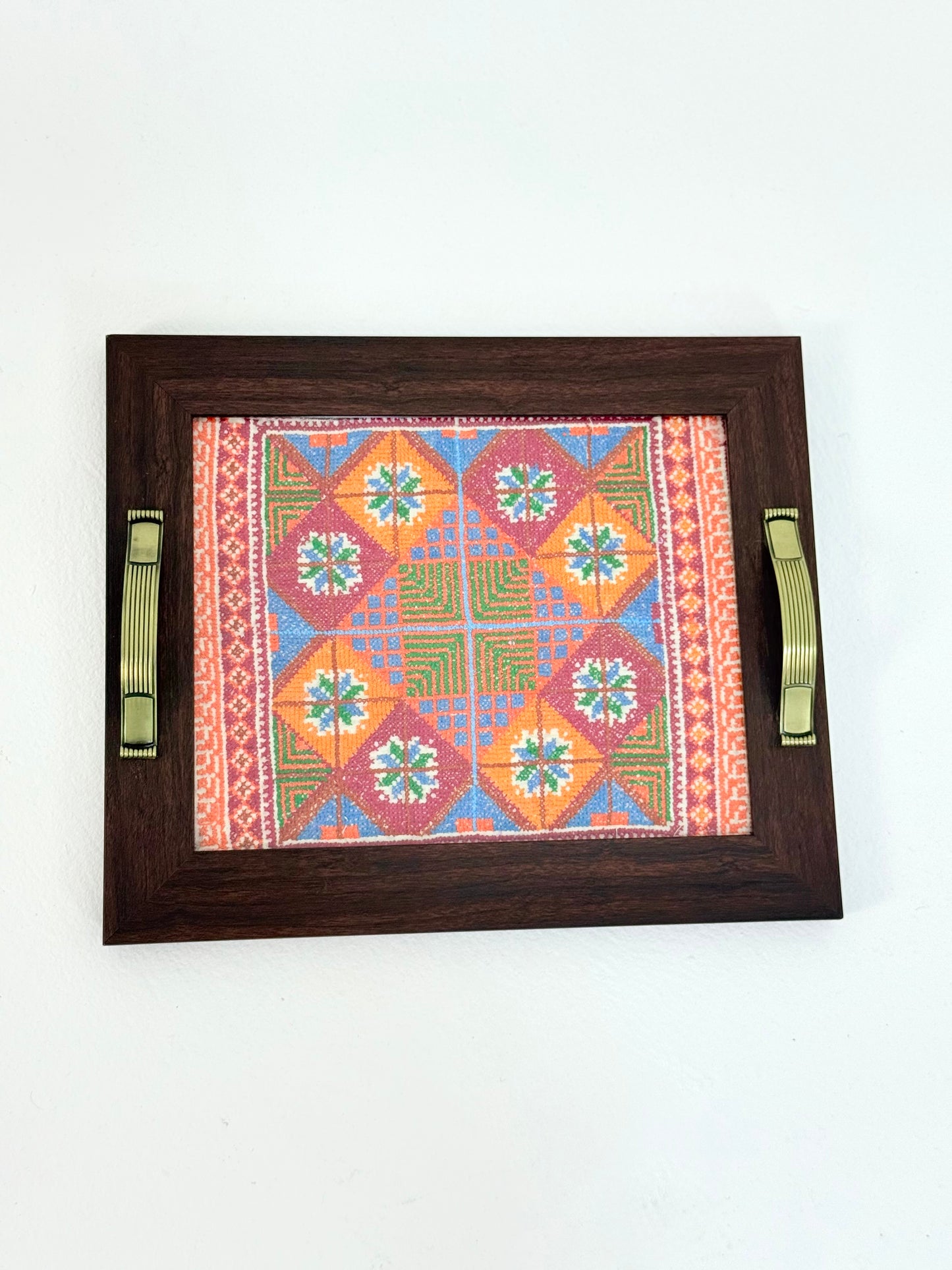 Decorative Handmade Embroidered Serving Tray | Floral & Geometric Design