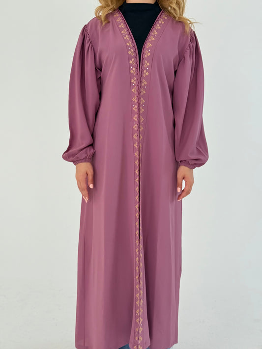 Handmade tatreez embroidered light purple Palestinian thoub dress
