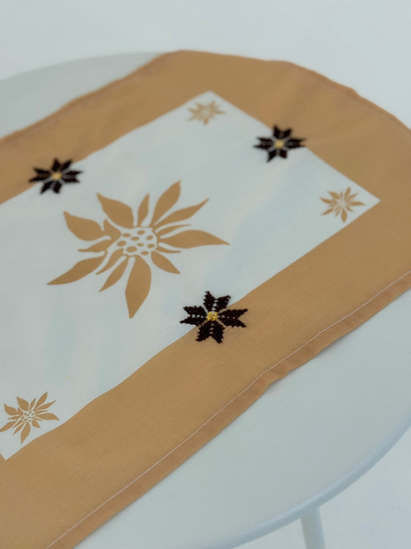 Embroidered Table Cover | Champagne Beige Handmade |