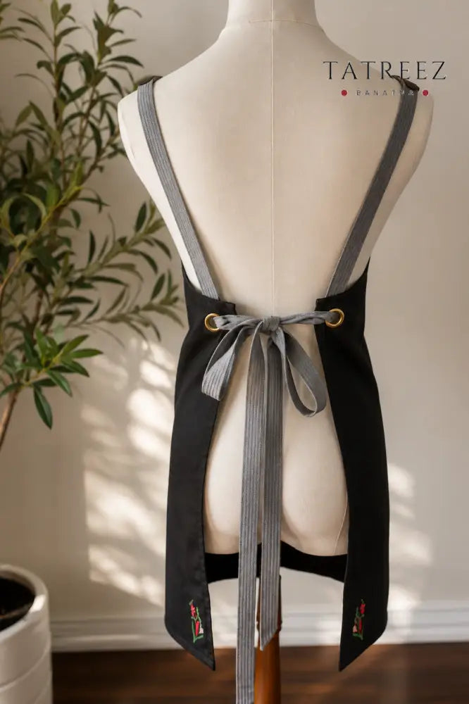 Adjustable Grey-Strap Apron with Hand-Embroidered Palestinian Felestenea Madala Design - Clothing & Wearables
