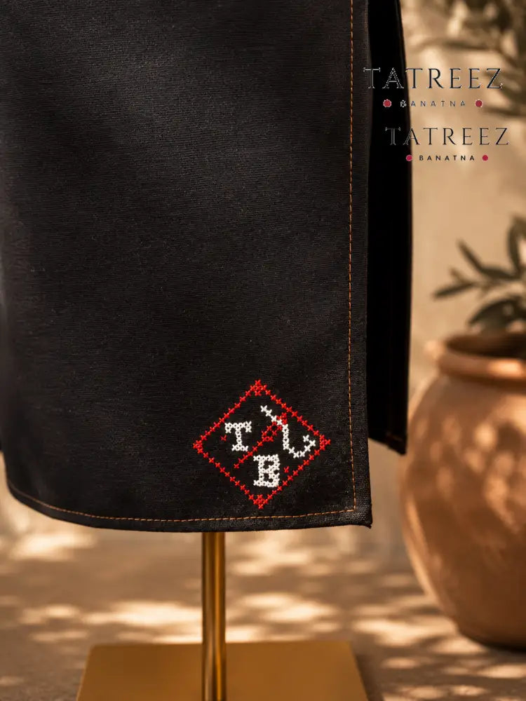 Adjustable Grey-Strap Apron with Hand-Embroidered Palestinian Felestenea Madala Design in Red and White - Clothing &