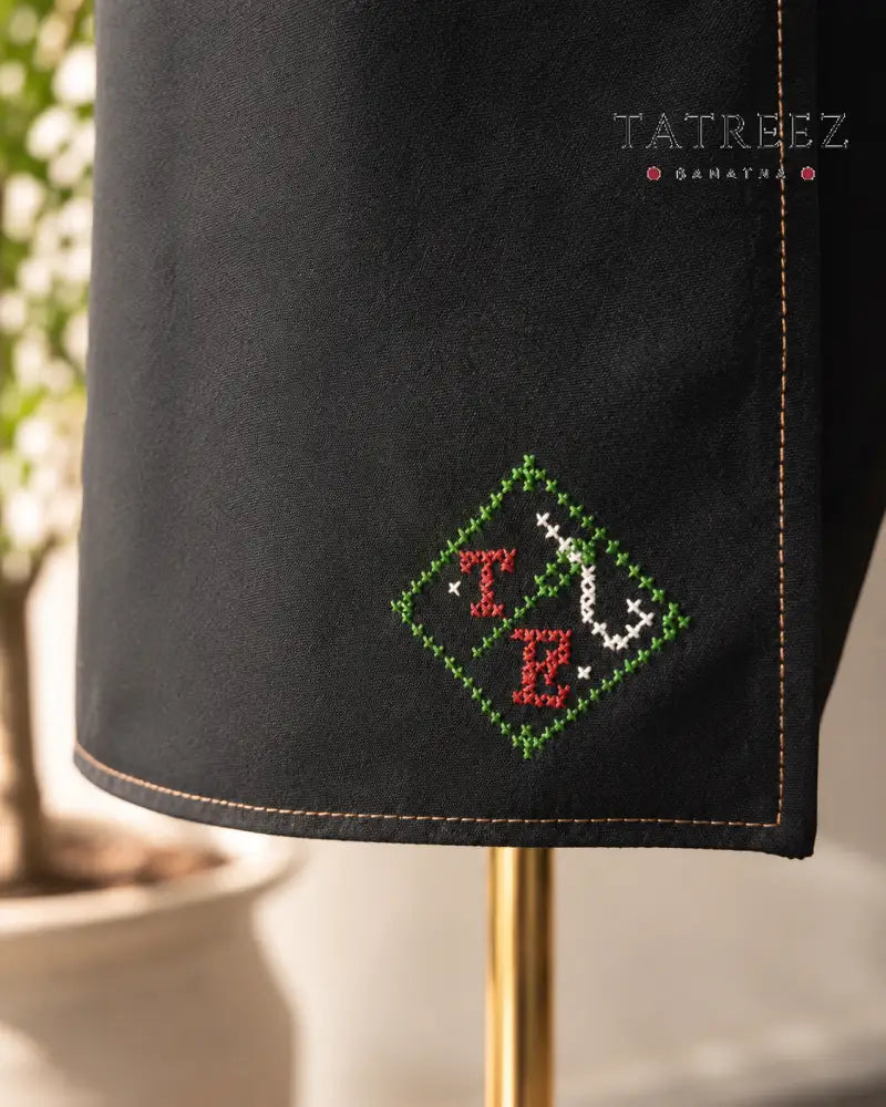 Adjustable Grey-Strap Apron with Hand-Embroidered Watermelon Design and Spoon in Cumon Color - Clothing & Wearables