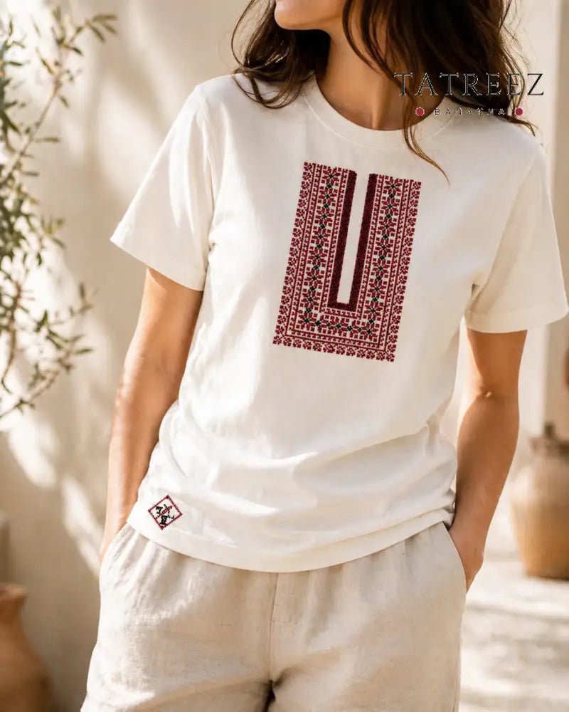 Akka: Oversized White T-Shirt with Beautiful Palestinian Embroidery - Clothing & Wearables