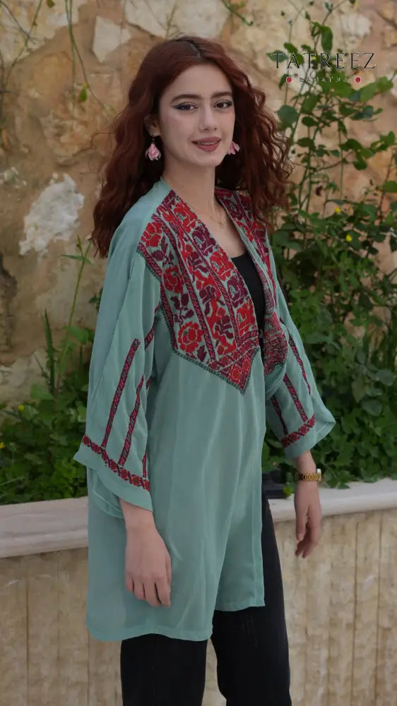 Amara Chiffon Top | Handmade Palestinian Heritage Embroidery - One size - Clothing & Wearables
