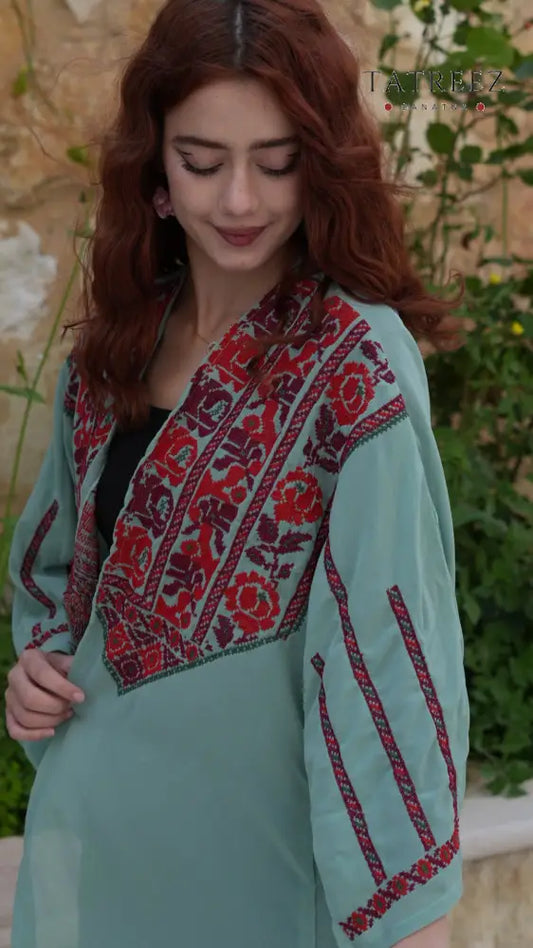 Amara Chiffon Top | Handmade Palestinian Heritage Embroidery - One size - Clothing & Wearables