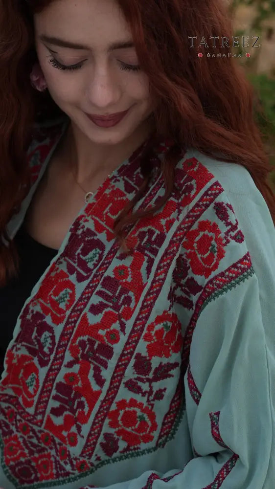 Amara Chiffon Top | Handmade Palestinian Heritage Embroidery - One size - Clothing & Wearables