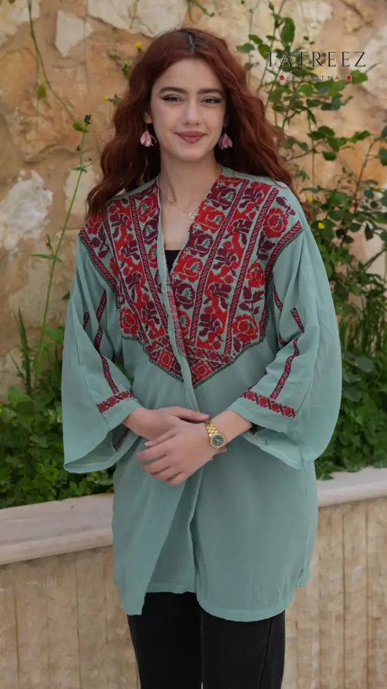 Amara Chiffon Top | Handmade Palestinian Heritage Embroidery - One size - Clothing & Wearables