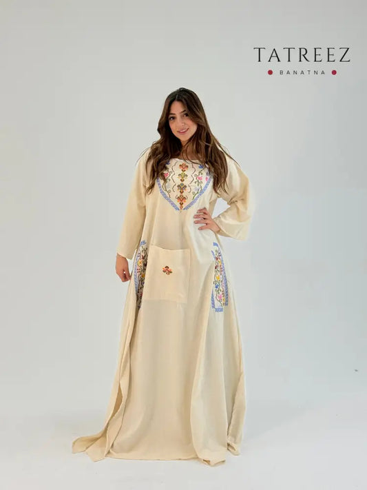 Ammoora Palestinian Tatreez Dress | Handmade Embroidered Abaya | Modest Free Size Palestinian Embroidery Dress One size
