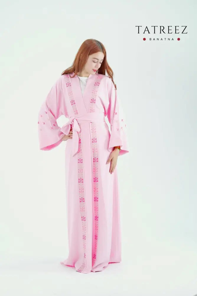 Chic Simplicity: Handmade Baby Pink Abaya with Heirloom Embroidery by Bananta in Jordan - One size - Clothing &