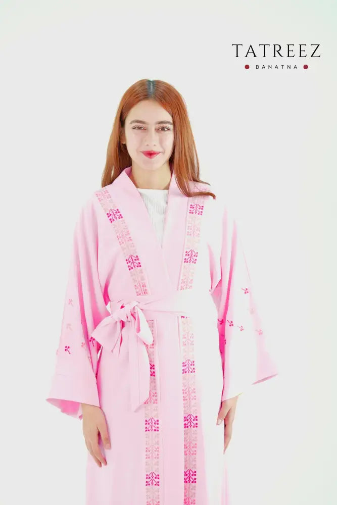 Chic Simplicity: Handmade Baby Pink Abaya with Heirloom Embroidery by Bananta in Jordan - One size - Clothing &