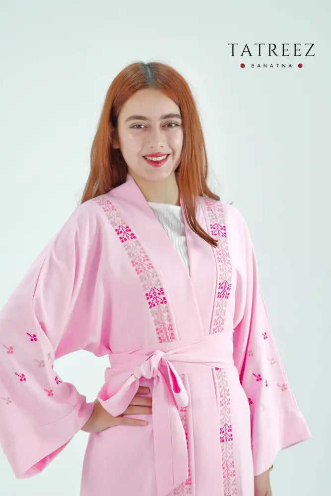Chic Simplicity: Handmade Baby Pink Abaya with Heirloom Embroidery by Bananta in Jordan - One size - Clothing &