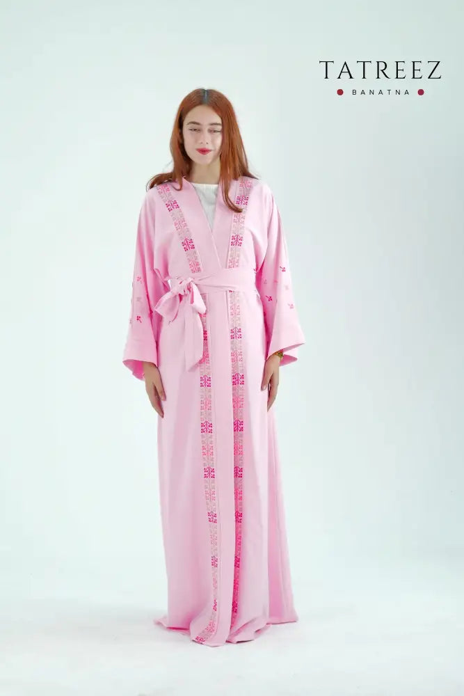 Chic Simplicity: Handmade Baby Pink Abaya with Heirloom Embroidery by Bananta in Jordan - One size - Clothing &
