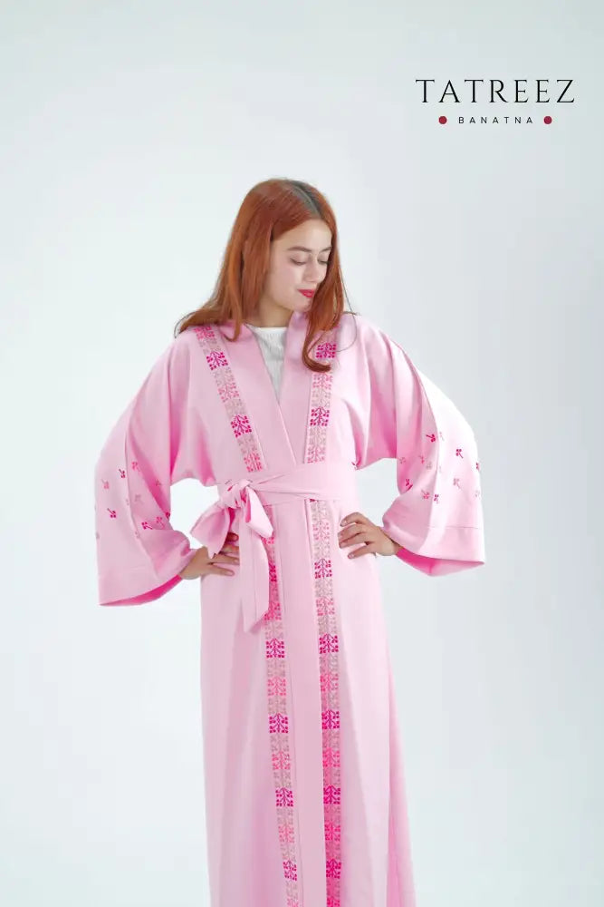 Chic Simplicity: Handmade Baby Pink Abaya with Heirloom Embroidery by Bananta in Jordan - One size - Clothing &