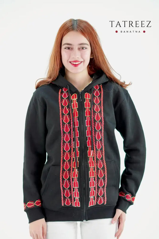 Beautiful Palestinian Embroidered Hoodie with Zipper Front - Unique Fashion Statement Clothing & Wearables