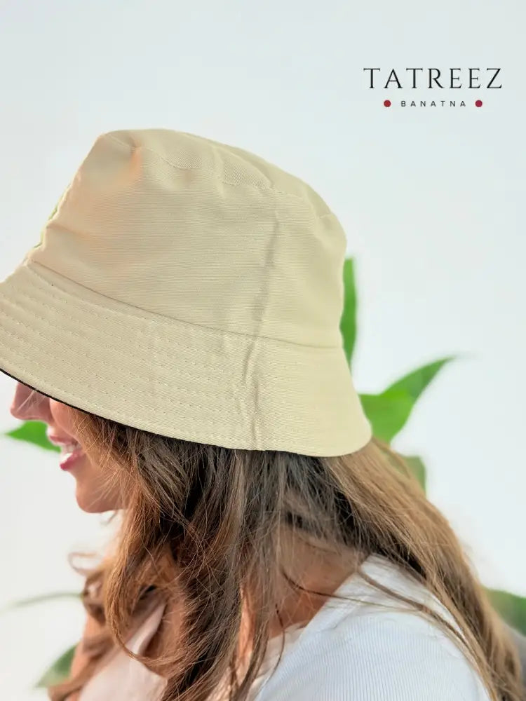 Handmade Beige Bucket Hat with Olive Green Hand Embroidery – Handhala Design Clothing & Wearables