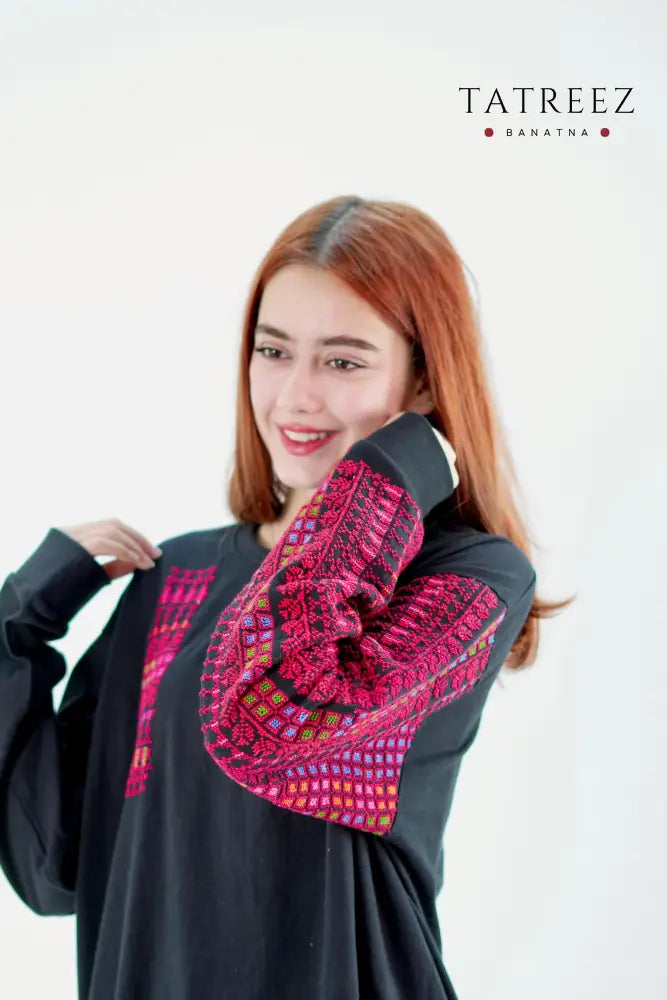 Bissan Handcrafted Black Long Sleeve Cotton Top with Embroidery - Clothing & Wearables