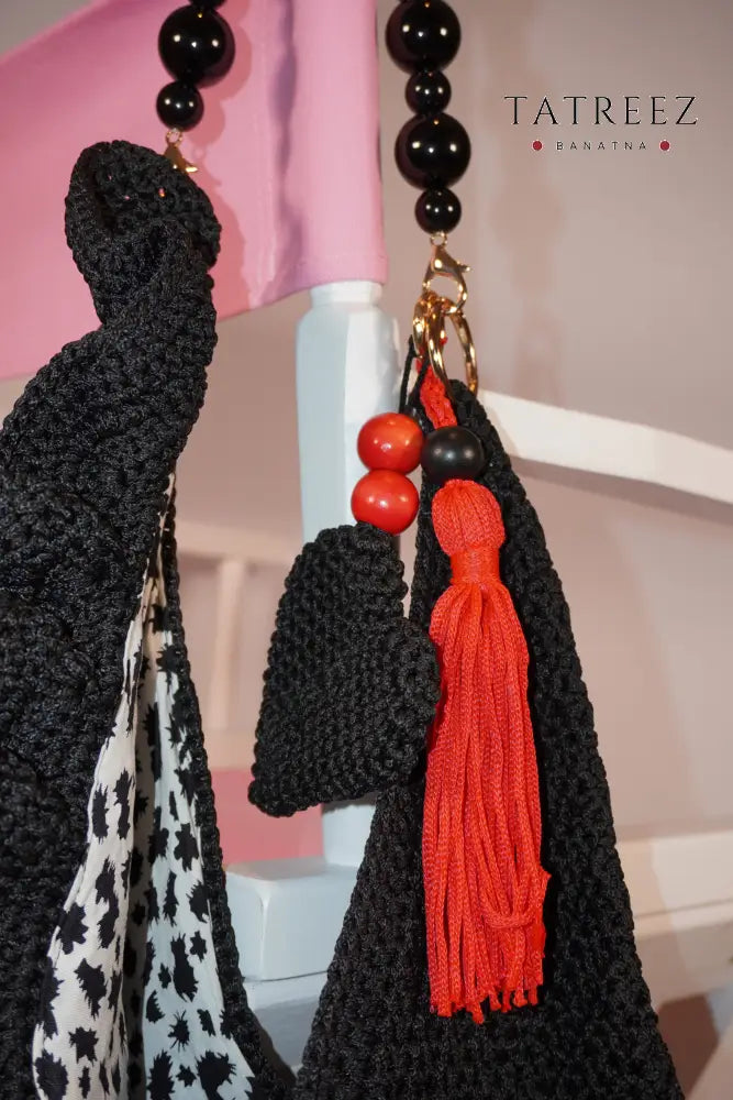 Handmade Crochet Black Bag with Tassels | Tatreez Banatna Accessories