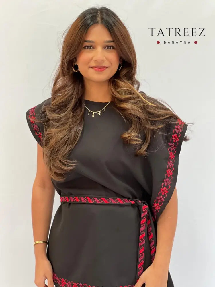 Modern Black Cut Top with Delicate Palestinian Embroidery - Versatile Free Size One size Clothing & Wearables